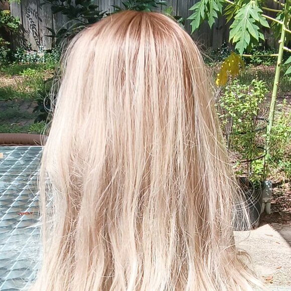 Womens 💗 Blonde And Brown Synthetic Ombre 26" Long Wavy Breathable Cap Wig 💗 - Picture 2 of 16